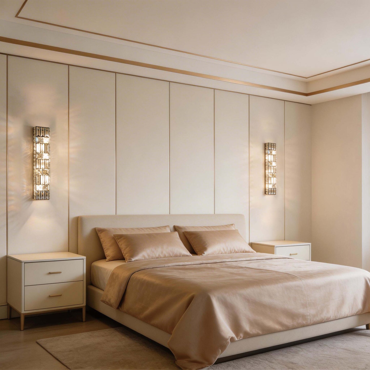 Premium Gold Geometric Crystal Wall Sconce, E14 Dimmable