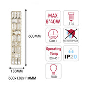 Premium Gold Geometric Crystal Wall Sconce, E14 Dimmable