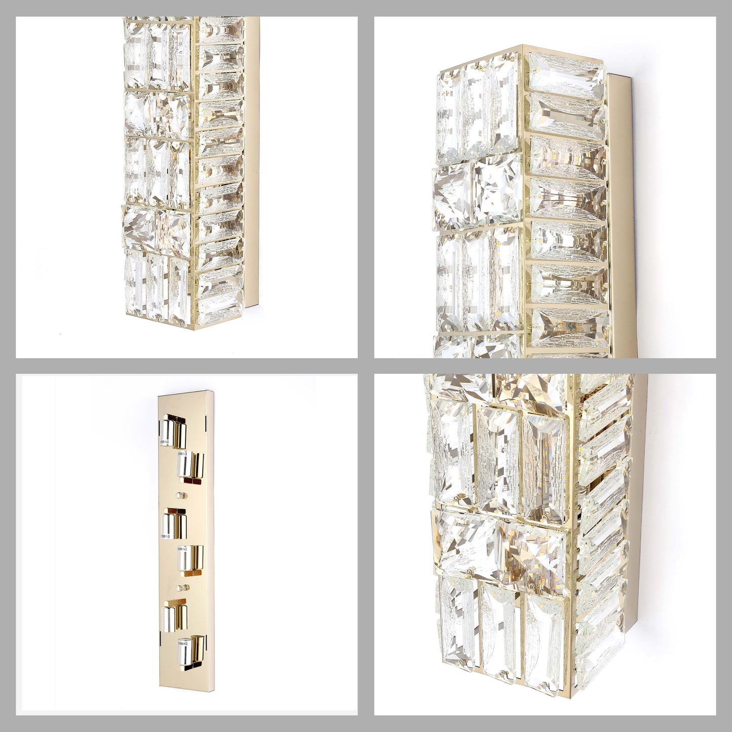 Premium Gold Geometric Crystal Wall Sconce, E14 Dimmable