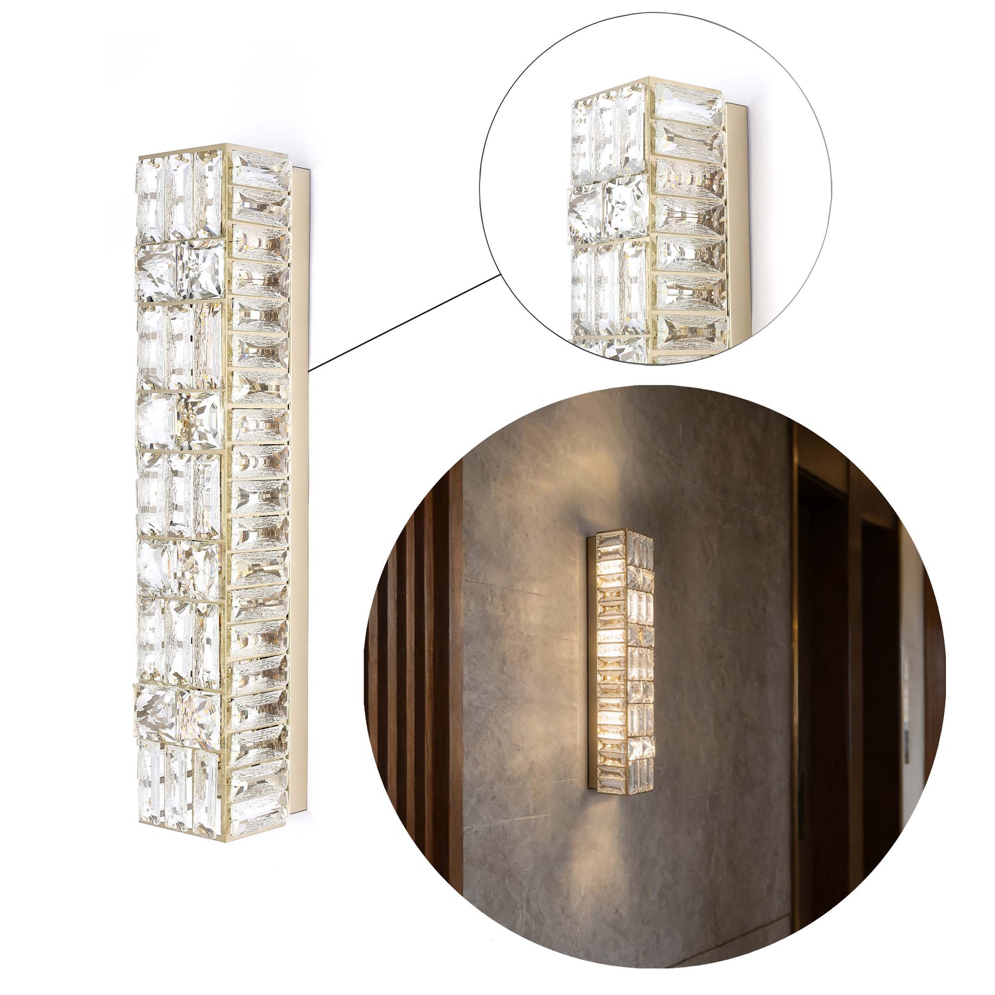 Premium Gold Geometric Crystal Wall Sconce, E14 Dimmable