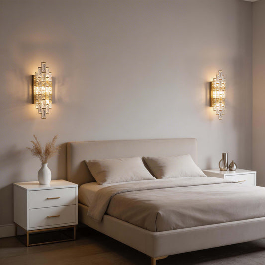 Premium Gold Tiered Crystal Wall Sconce, E14 Dimmable