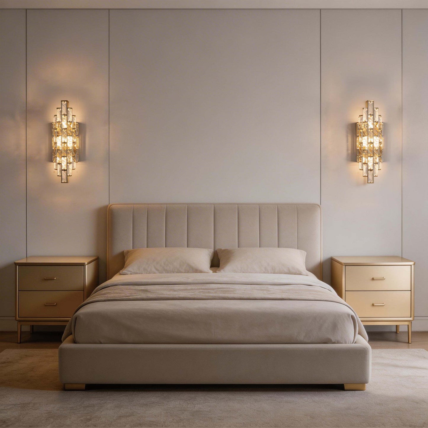 Premium Gold Tiered Crystal Wall Sconce, E14 Dimmable