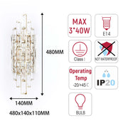 Premium Gold Tiered Crystal Wall Sconce, E14 Dimmable