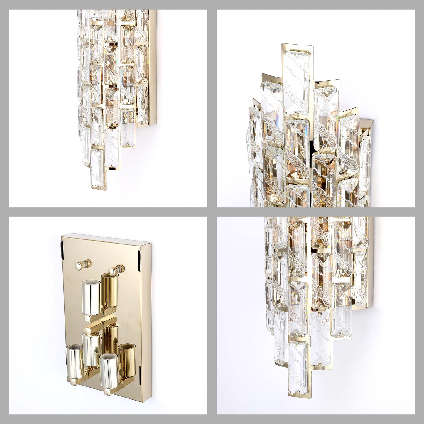 Premium Gold Tiered Crystal Wall Sconce, E14 Dimmable