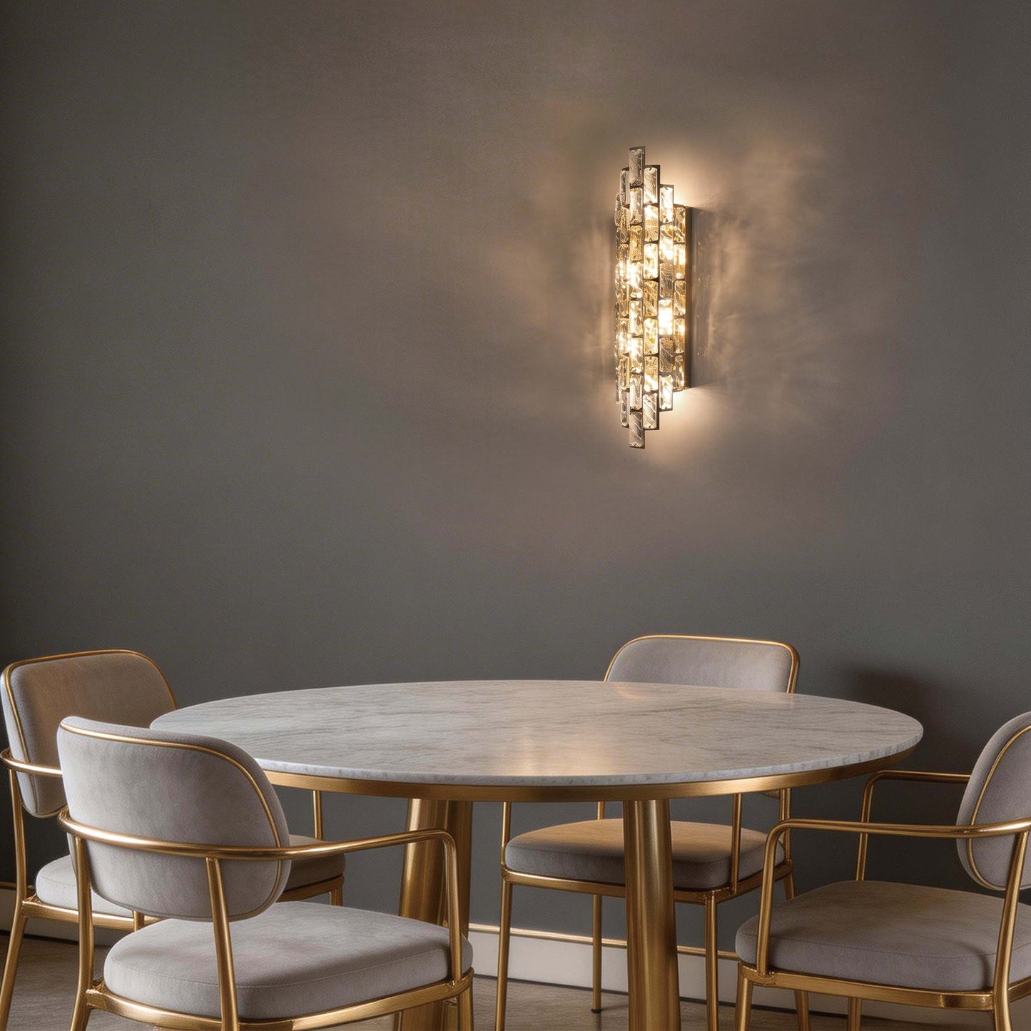 Premium Gold Tiered Crystal Wall Sconce, E14 Dimmable