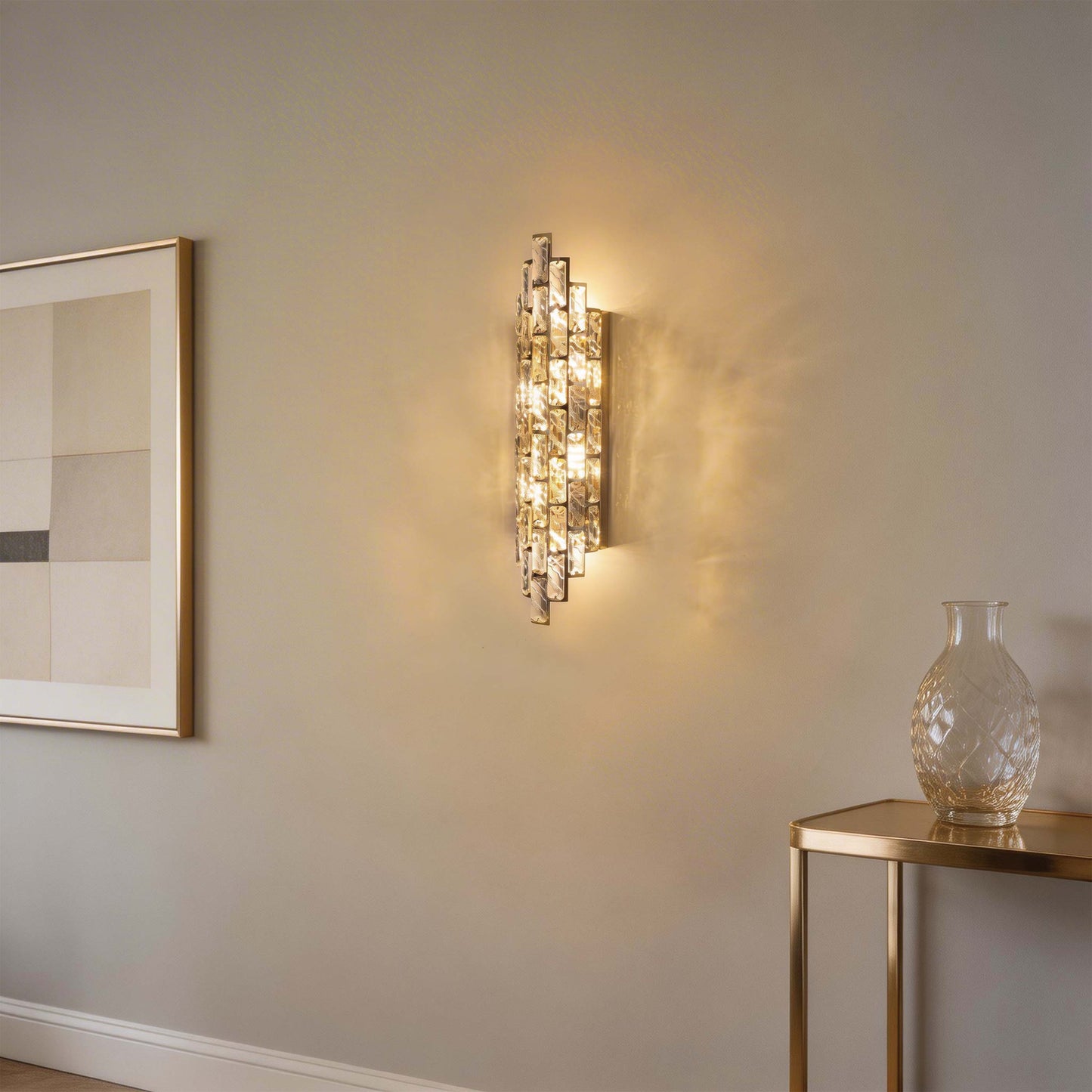Premium Gold Tiered Crystal Wall Sconce, E14 Dimmable