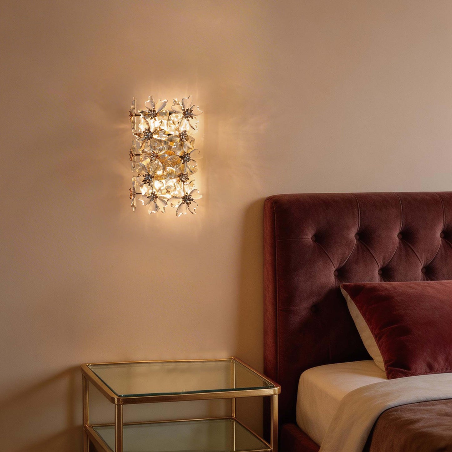 Premium Gold Crystal Deco Wall Sconce, 5-Light E14 Dimmable