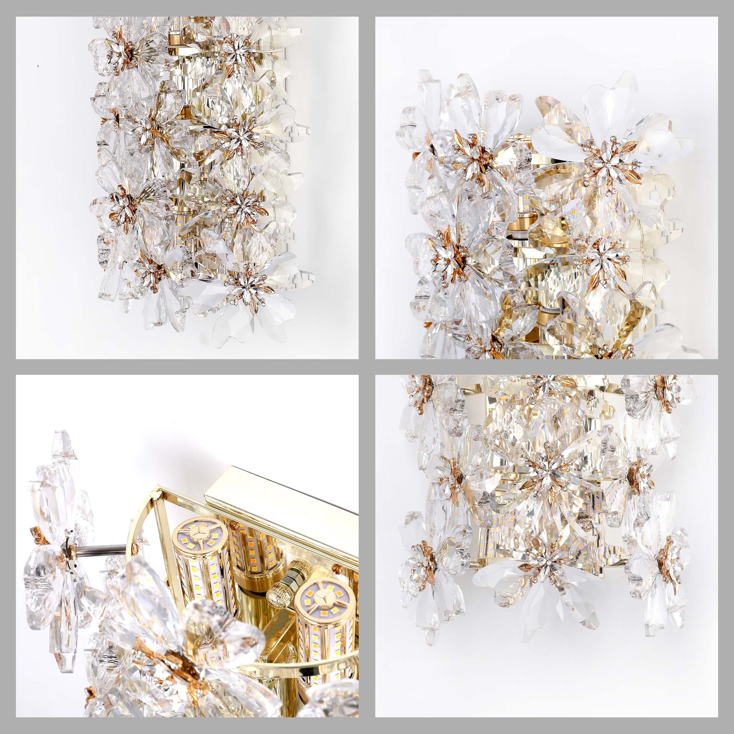 Premium Gold Crystal Deco Wall Sconce, 5-Light E14 Dimmable