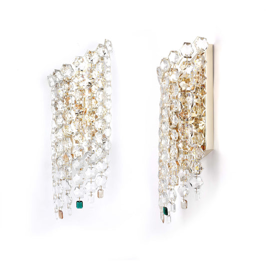 Premium Gold Tall Crystal Wall Sconce, 5-Light E14 Dimmable