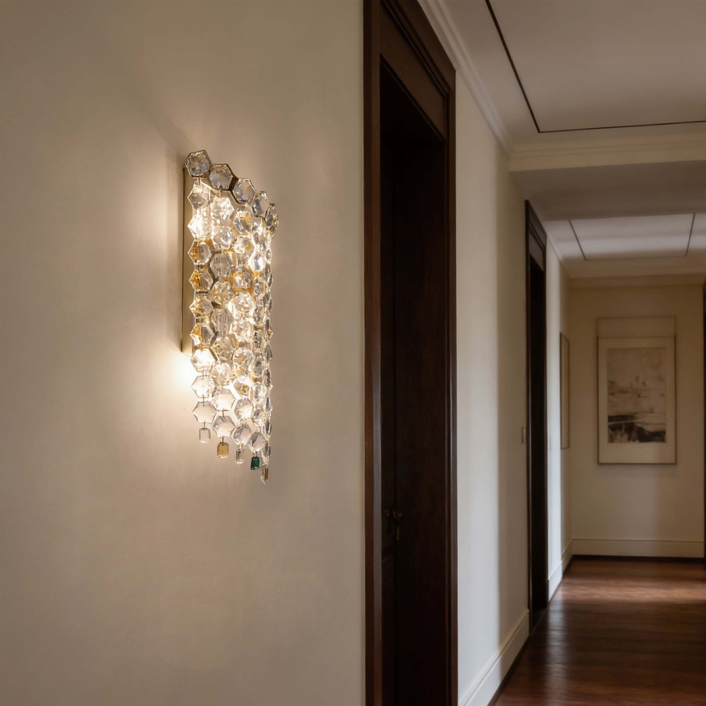 Premium Gold Tall Crystal Wall Sconce, 5-Light E14 Dimmable