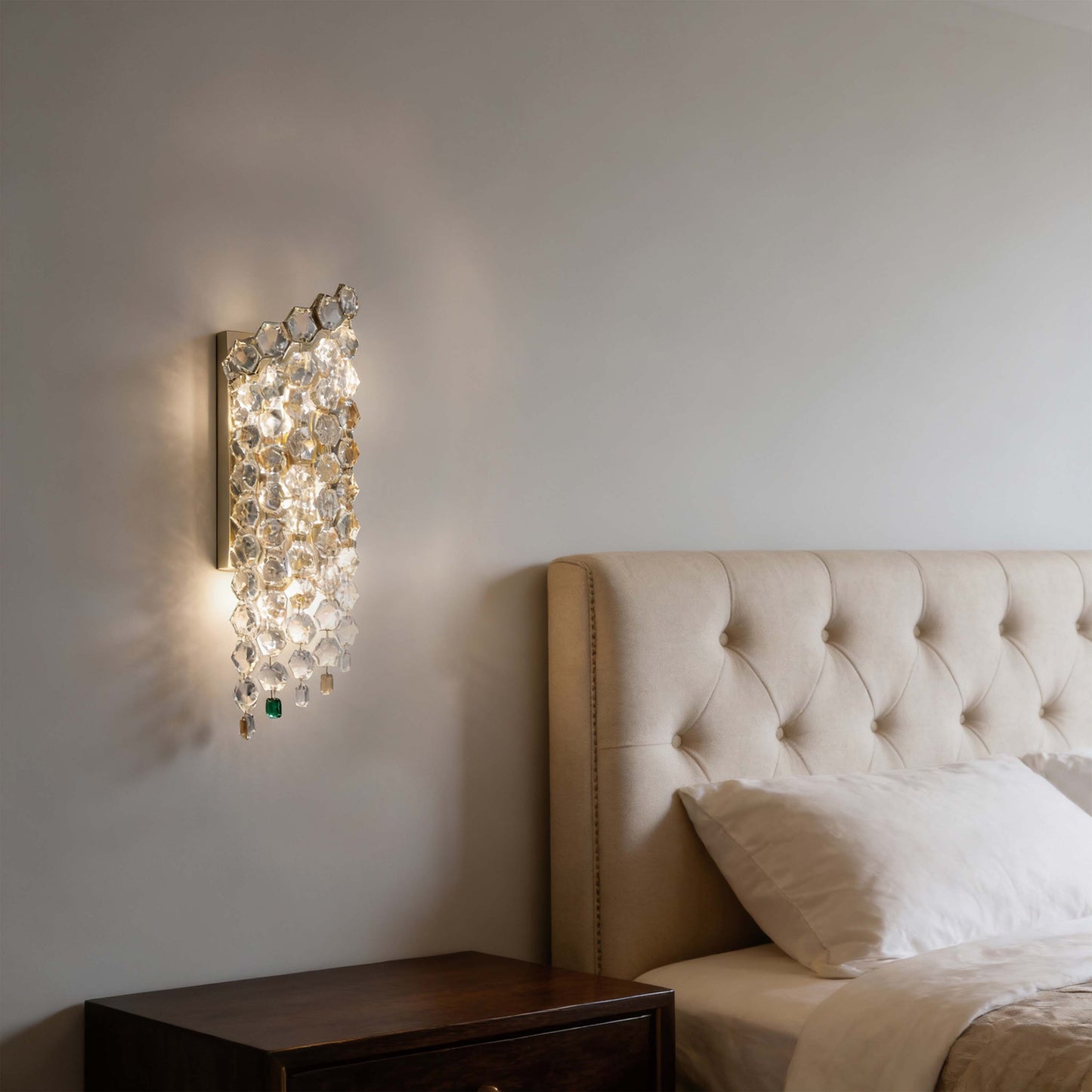 Premium Gold Tall Crystal Wall Sconce, 5-Light E14 Dimmable