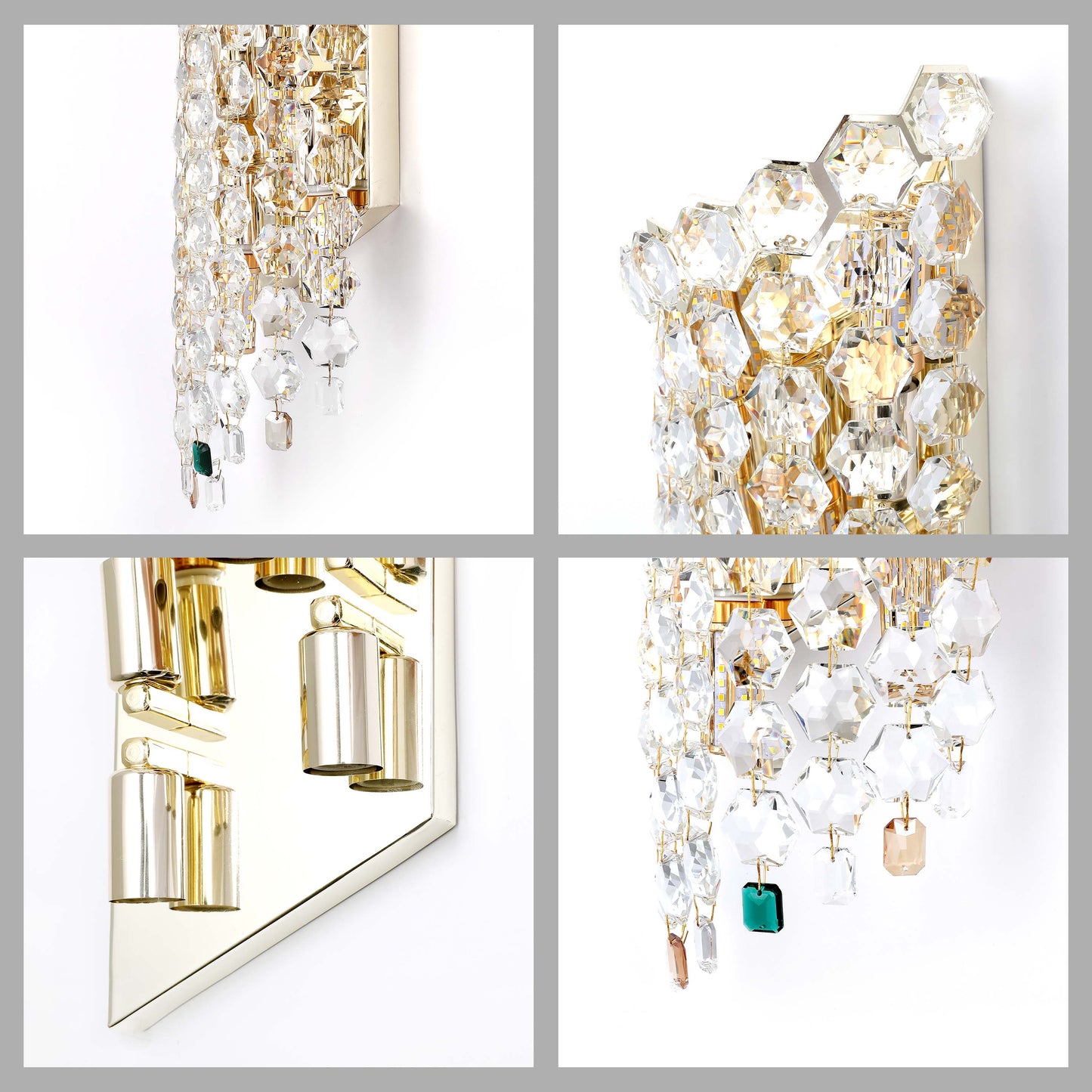 Premium Gold Tall Crystal Wall Sconce, 5-Light E14 Dimmable