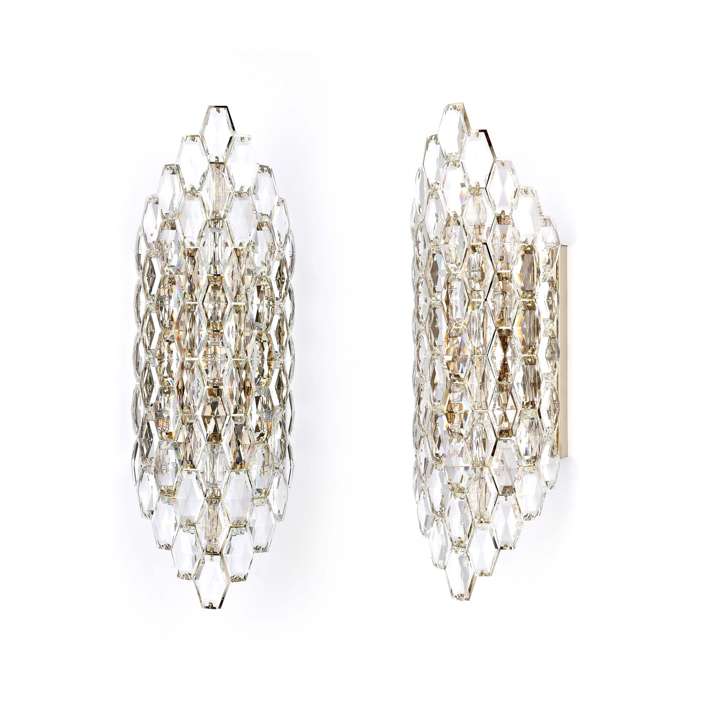 Premium Gold Shield Crystal Wall Sconce, E14 Dimmable