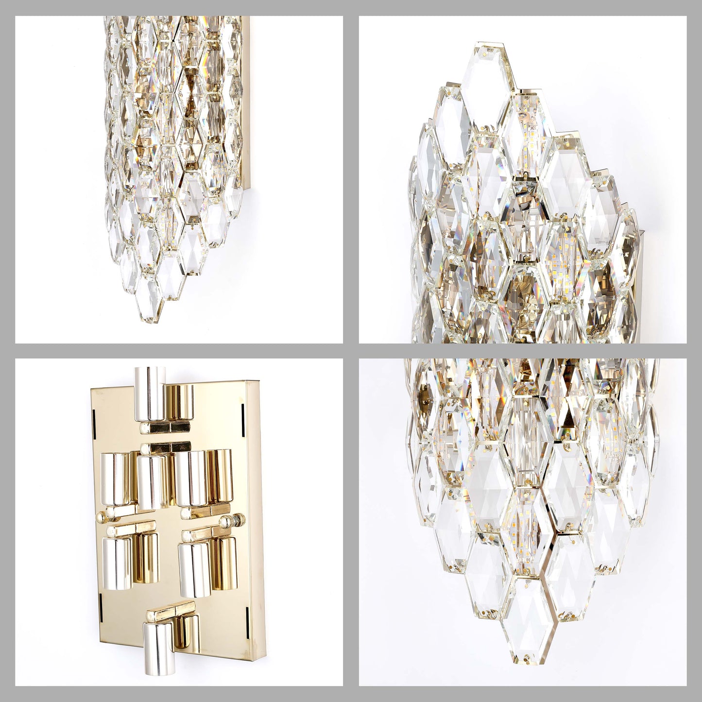 Premium Gold Shield Crystal Wall Sconce, E14 Dimmable