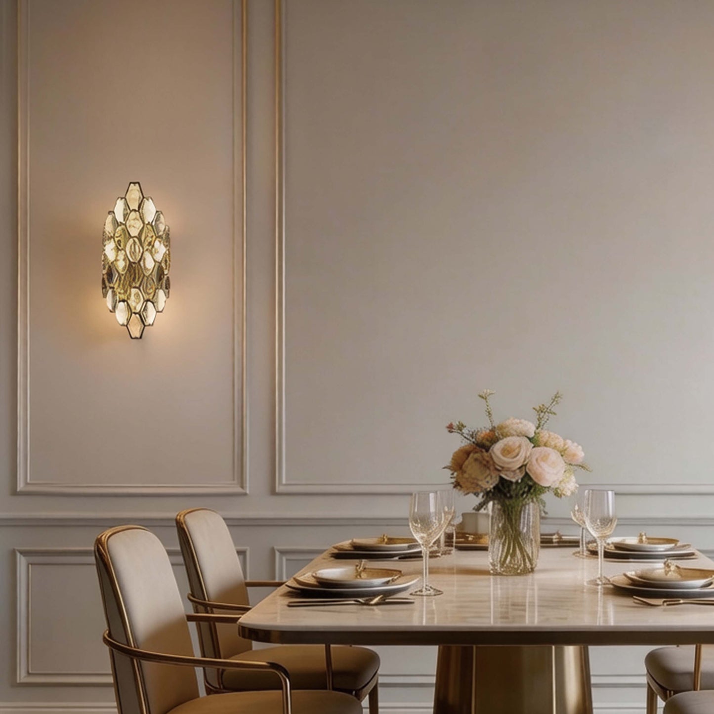 Premium Gold Shield Crystal Wall Sconce, E14 Dimmable
