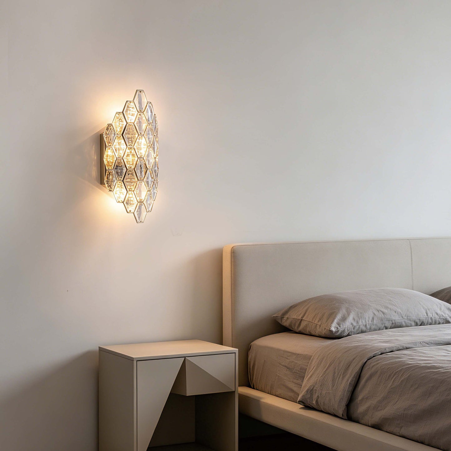 Premium Gold Shield Crystal Wall Sconce, E14 Dimmable