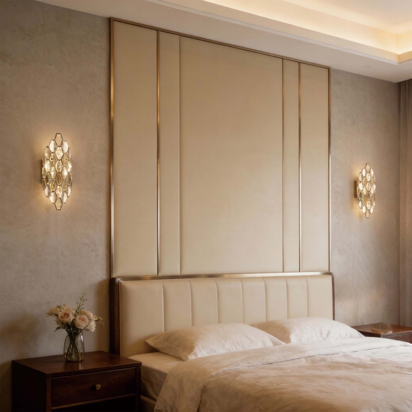 Premium Gold Shield Crystal Wall Sconce, E14 Dimmable