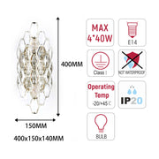 Premium Gold Shield Crystal Wall Sconce, E14 Dimmable