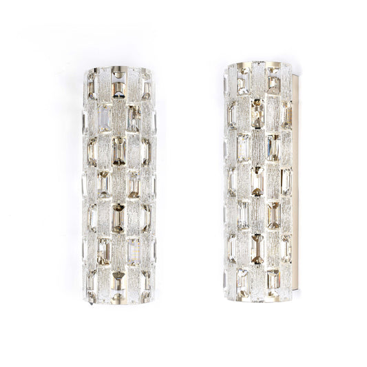 Premium Gold Textured Crystal Wall Sconce, E14 Dimmable