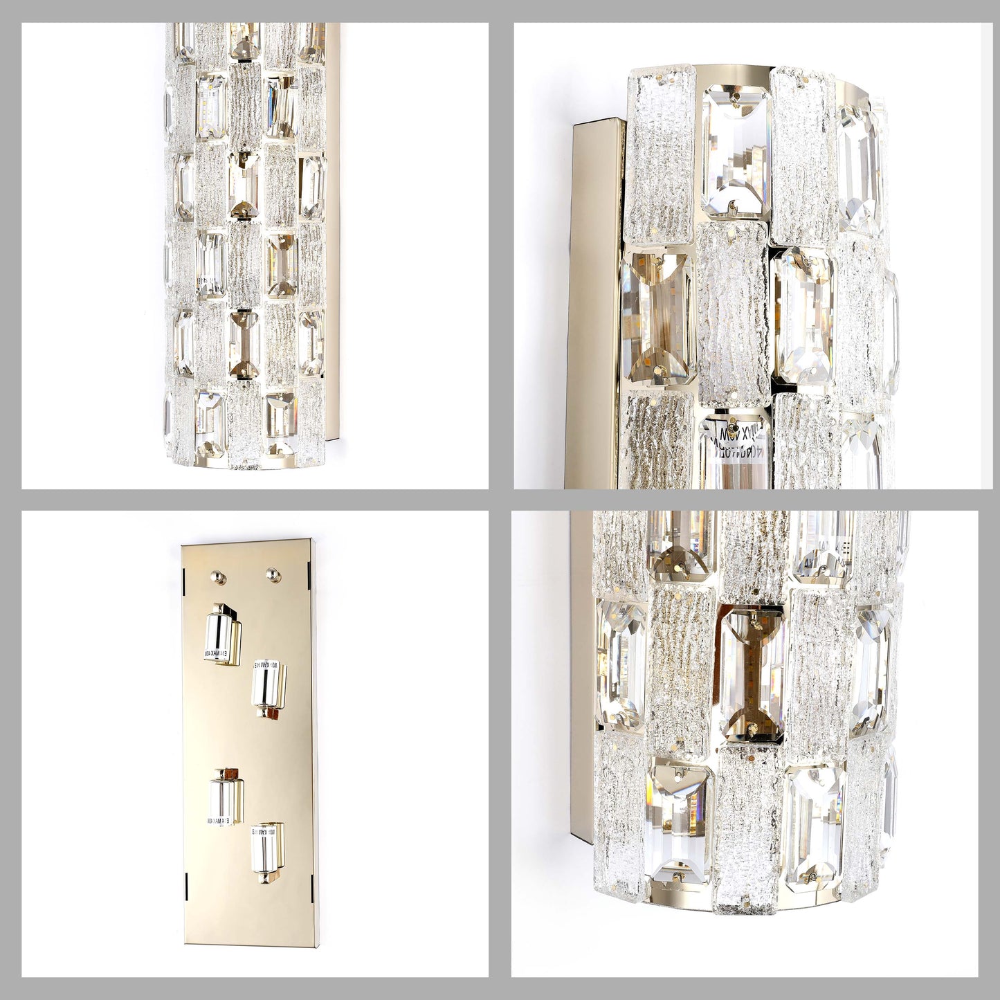 Premium Gold Textured Crystal Wall Sconce, E14 Dimmable