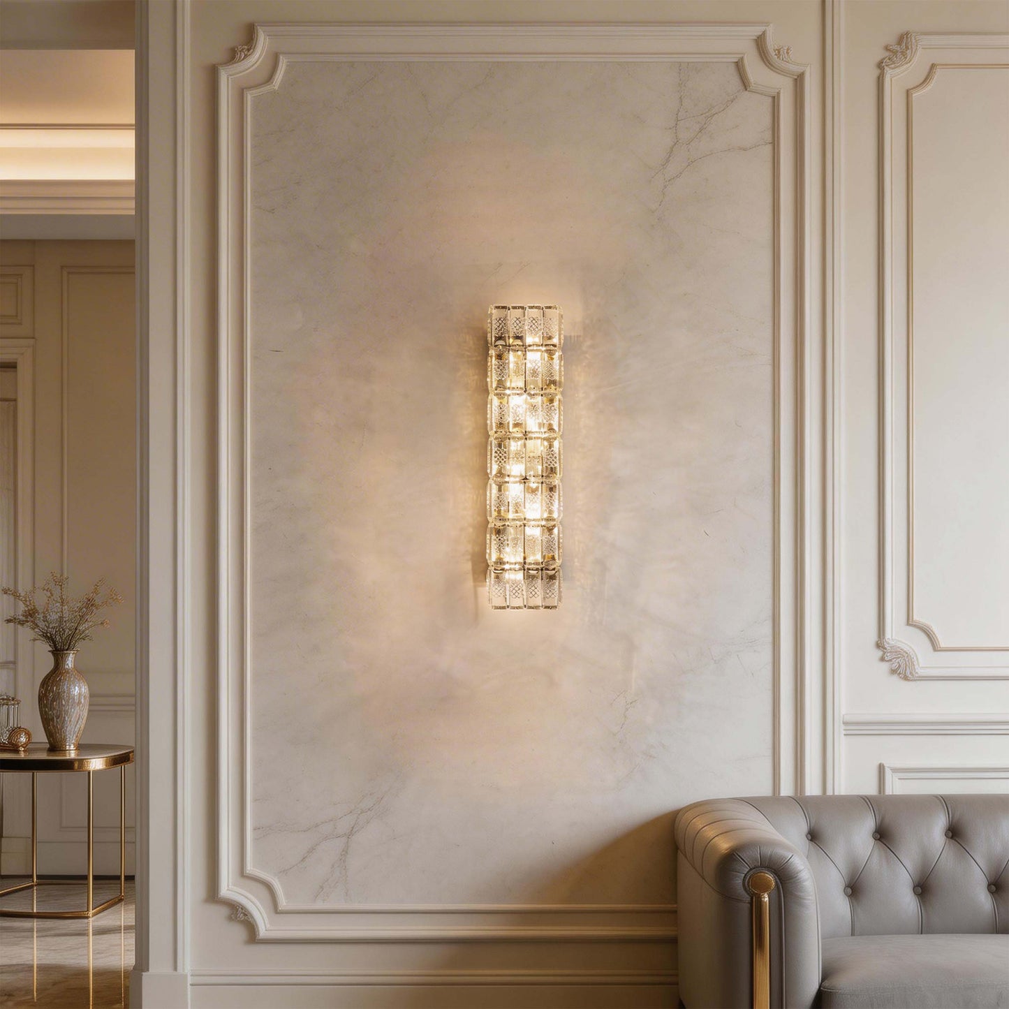 Premium Gold Textured Crystal Wall Sconce, E14 Dimmable