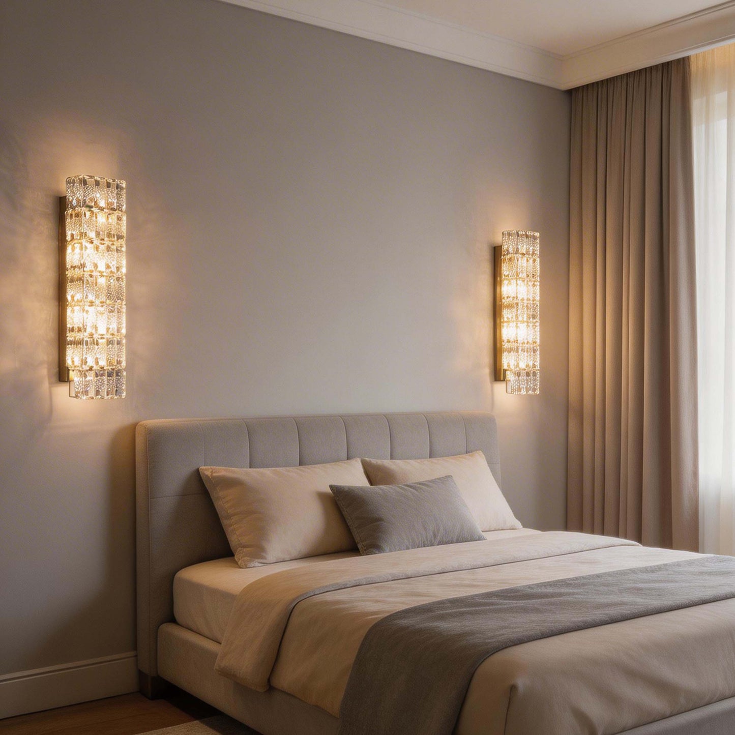 Premium Gold Textured Crystal Wall Sconce, E14 Dimmable
