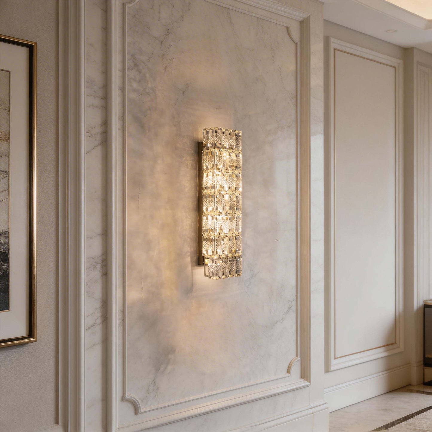 Premium Gold Textured Crystal Wall Sconce, E14 Dimmable