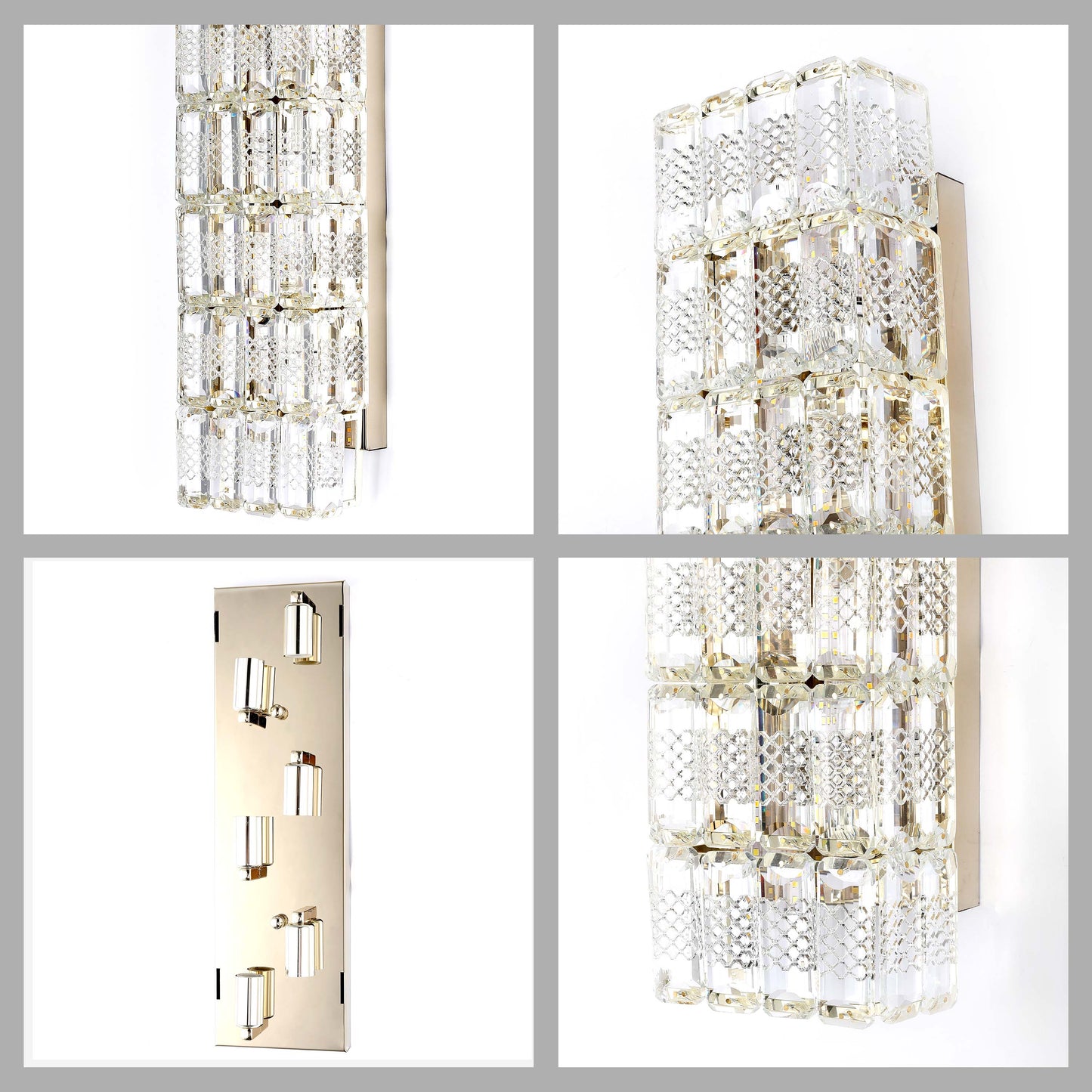 Premium Gold Textured Crystal Wall Sconce, E14 Dimmable