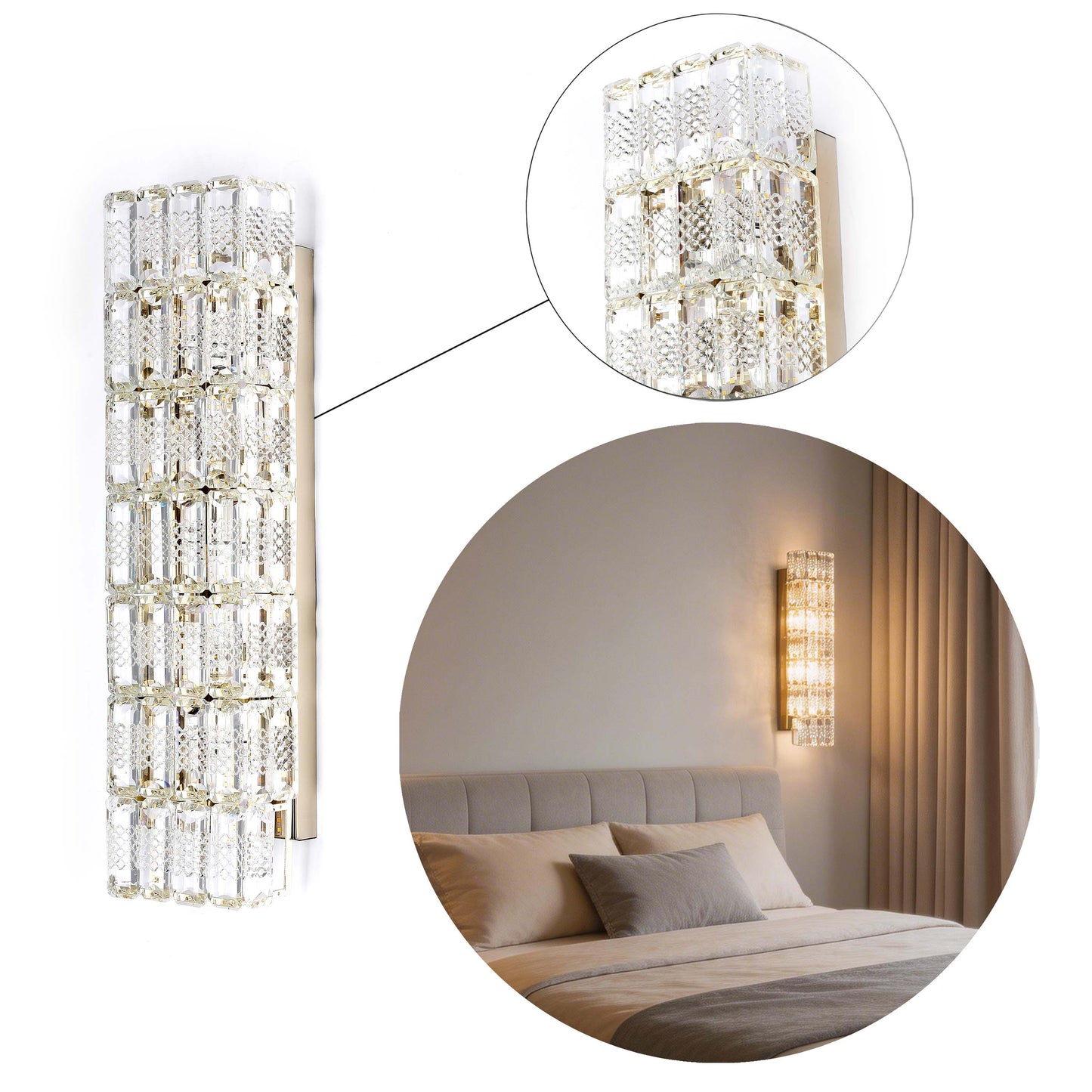 Premium Gold Textured Crystal Wall Sconce, E14 Dimmable