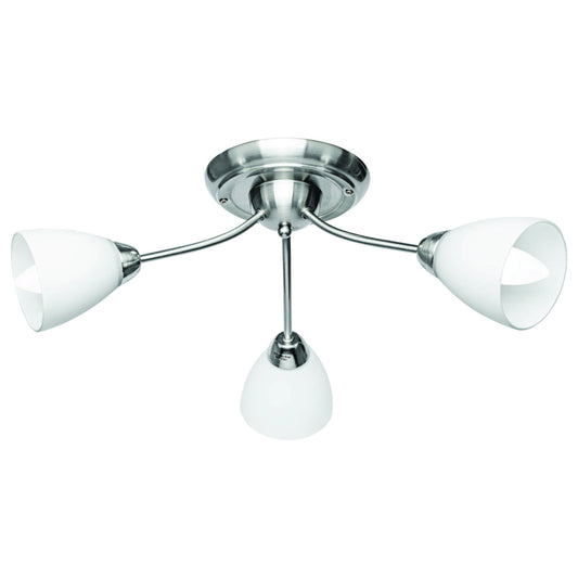 White Glass Chrome Semi-Flush Ceiling Light 3xE27