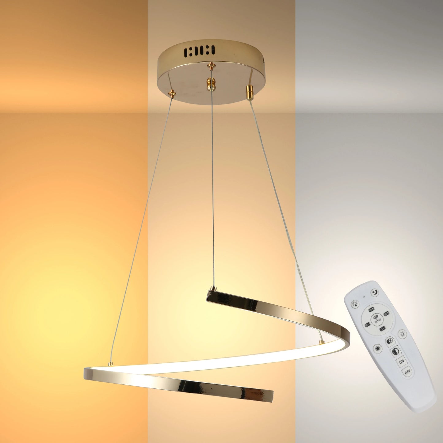 LED Spiral White Chrome Gold Finishing 30W CCT Change Dimmable Contemporary Nordic Scandinavian Pendant Ceiling Light with Remote Control