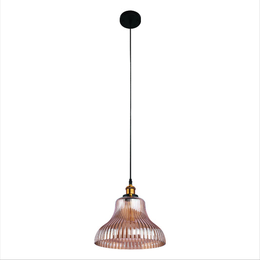 Amber Glass Cone Funnel Reeded Fluted Striped Pendant Ceiling Light E27