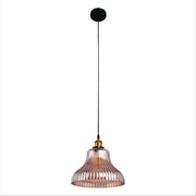 Amber Glass Cone Funnel Reeded Fluted Striped Pendant Ceiling Light E27