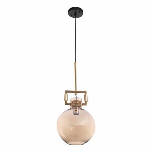 Amber Globe Funnel Dome Glass Gold Metal Body Ceiling Pendant Light