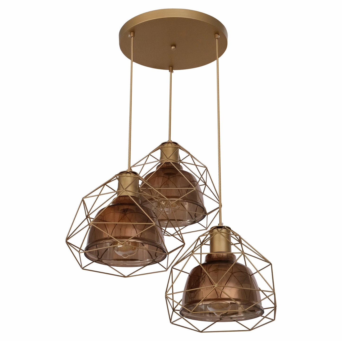 Smoky or Copper Glass Dome Black or Gold Metal Cage Pendant Ceiling Light E27
