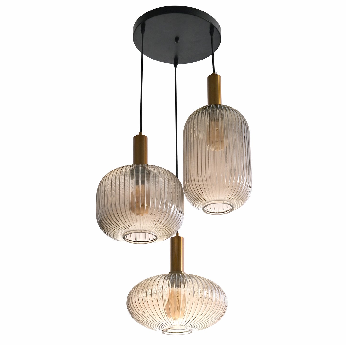 Sawyer Ribbed Fluted Reeded Maloto Lantern Amber Glass Pendant Ceiling Light E27 Gold Bronze Top