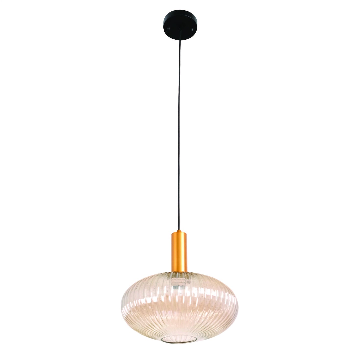 Sawyer Ribbed Fluted Reeded Maloto Lantern Amber Glass Pendant Ceiling Light E27 Gold Bronze Top