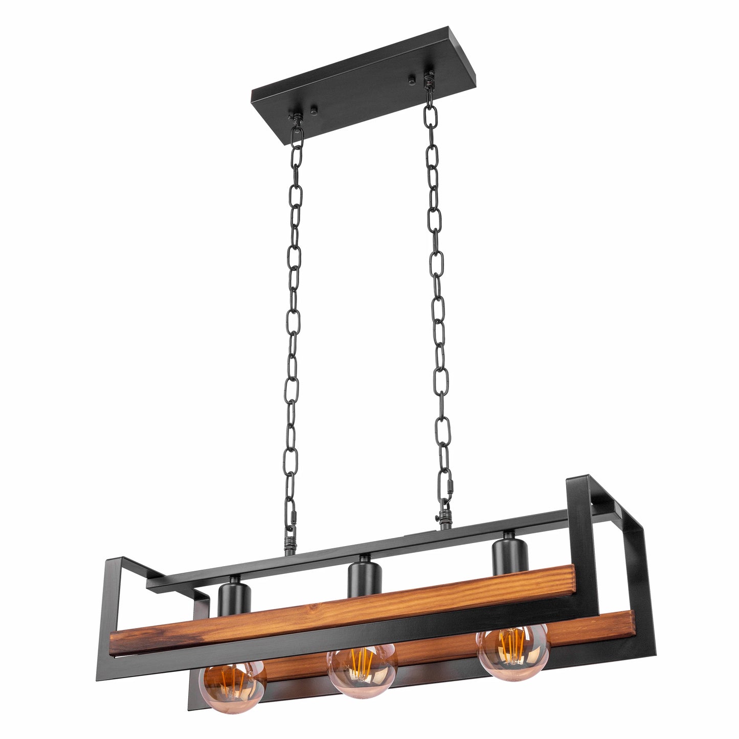 Black Metal Wood Cuboid Island Chandelier Ceiling Light E27