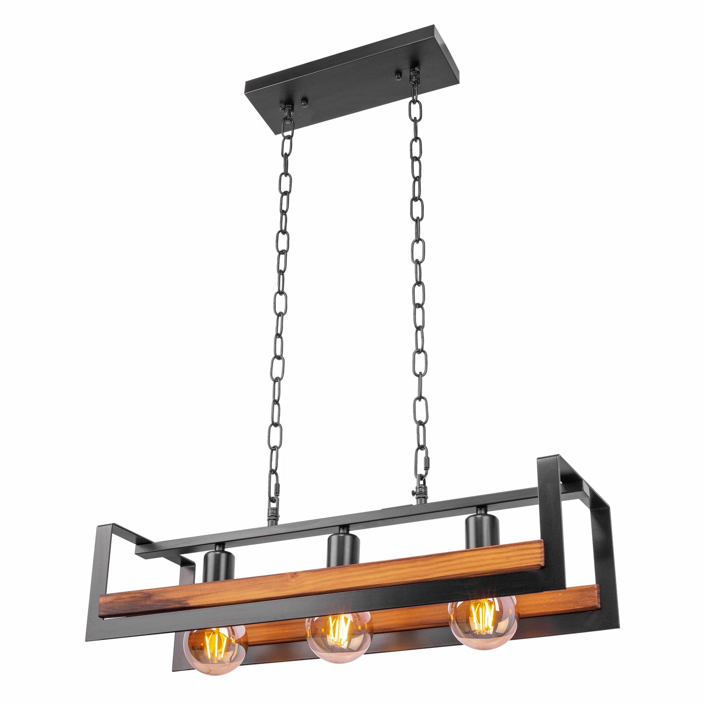 Black Metal Wood Cuboid Island Chandelier Ceiling Light E27