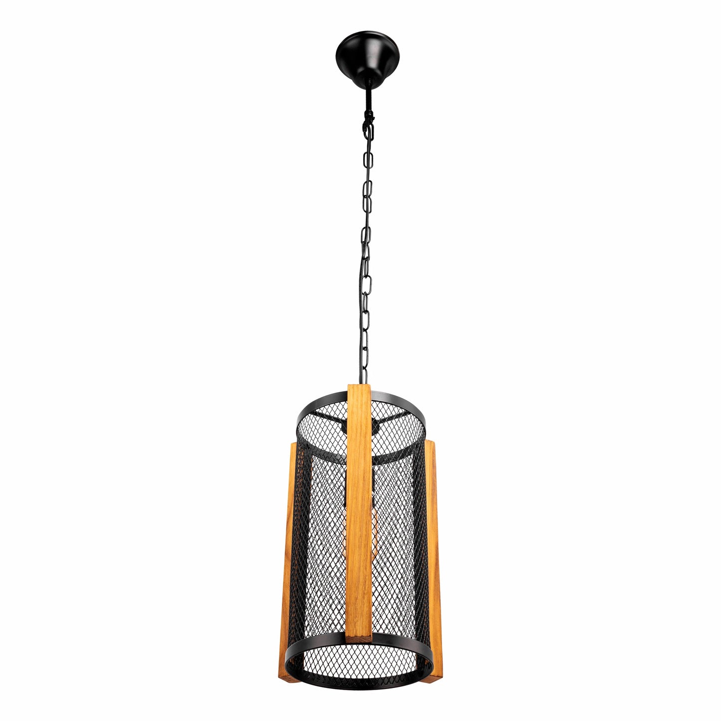 Black Metal Wood Cylinder Cage Pendant Ceiling Light E27