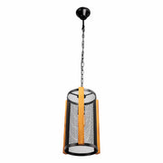 Black Metal Wood Cylinder Cage Pendant Ceiling Light E27