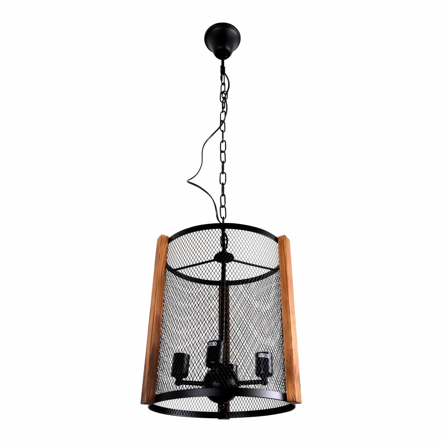 Black Metal Wood Cylinder Cage Pendant Ceiling Light E27