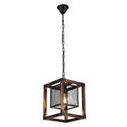 Wood Cube Black Cage Lantern Rustic Pendant Ceiling Light E27