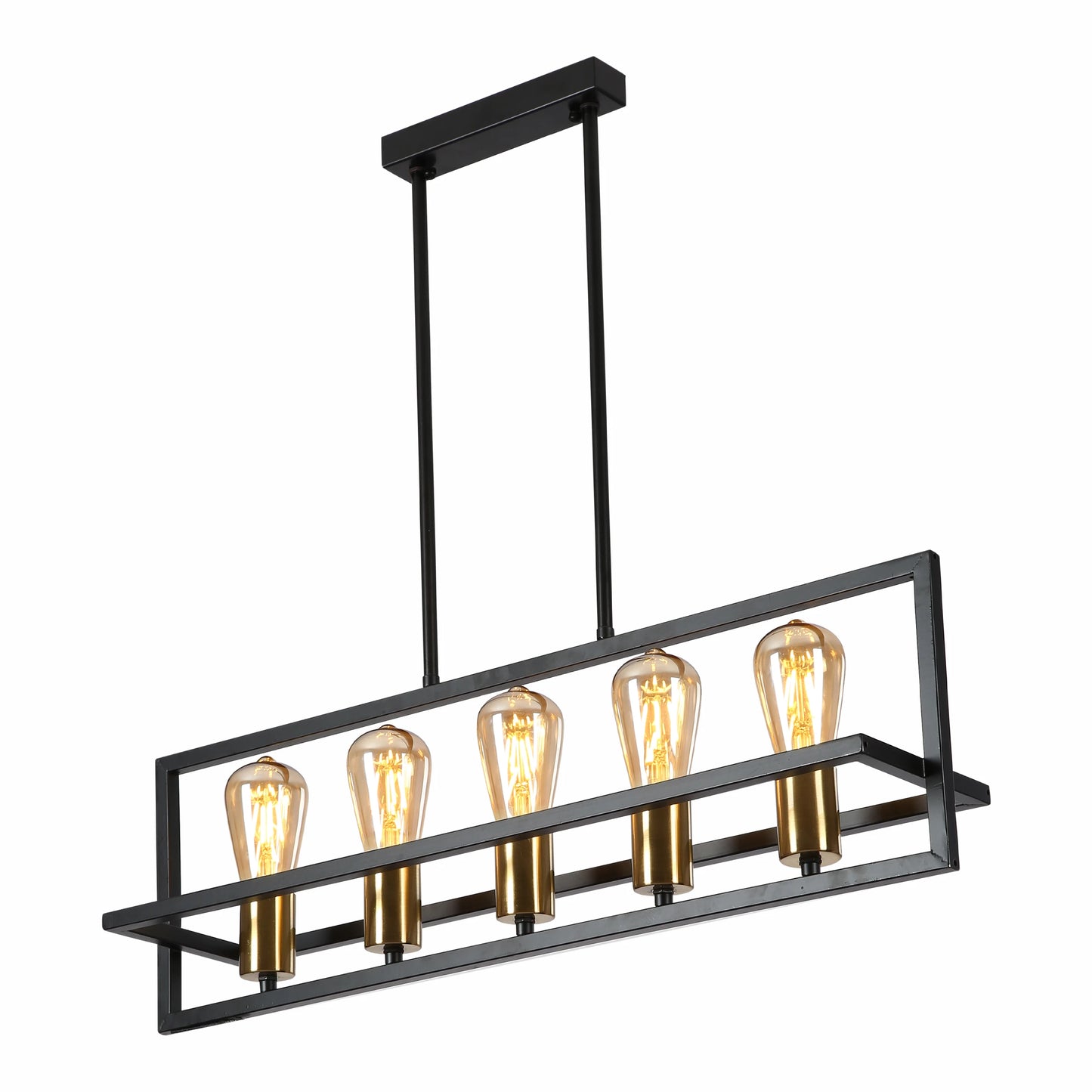 Black Metal Cuboid Kitchen Island Chandelier Ceiling Light 5xE27