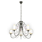 Opal Cylinder Glass Chrome Candle Metal Arm Ceiling Chandelier Light E14