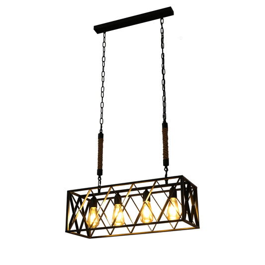 Black Cuboid Metal Island Chandelier Ceiling Light 4xE27