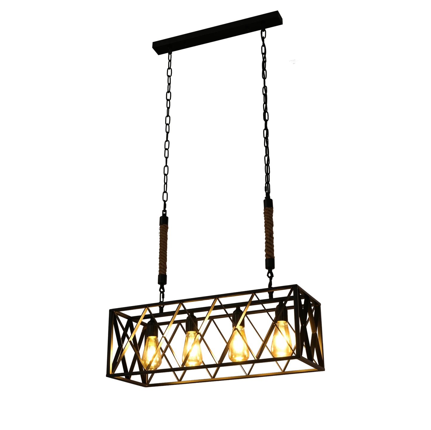 Black Cuboid Metal Island Chandelier Ceiling Light 4xE27