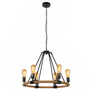 Rustic Charm Jute-Wrapped Circle Chandelier | 6-Light Artisanal Accent Fixture