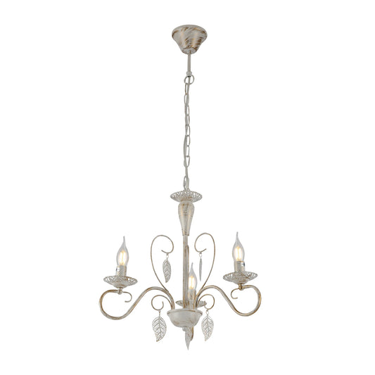 Candle French Mediterranean Leaf Traditional Vintage Gold Patinated White Ceiling Light E14