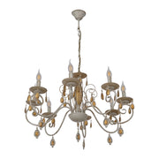 Amber Crystal Gold and White Metal Arm Ceiling Chandelier Light E14